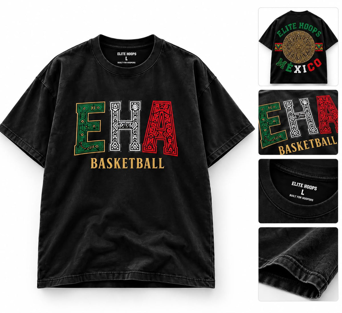 Playera EHA Maya Basketball Elite Hoops - diseño azteca colores México