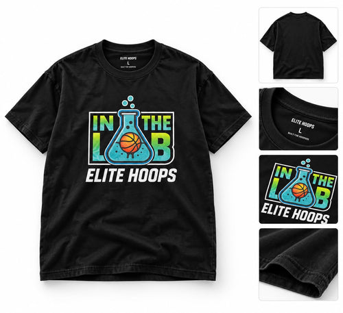 Playera In The Lab Elite Hoops - negra con gráfico colorido de baloncesto